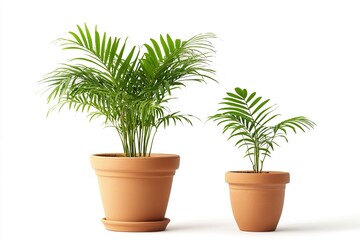 Obraz premium two pots of green leaves, different species, placed in pot.