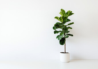 Fototapeta premium solitary plant with tall, slender stem and large, green, somewhat curly leaves.