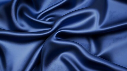 Fototapeta premium Blue silk fabric, draped, close-up