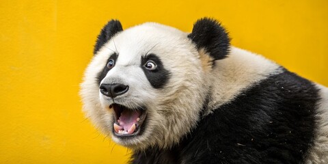 Fototapeta premium Cute panda bear looking excited with wide eyes and open mouth reaction 