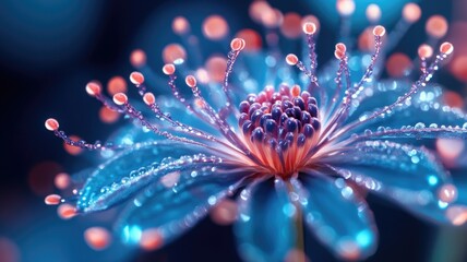 Macro shot of dew-covered flower with vibrant colors
