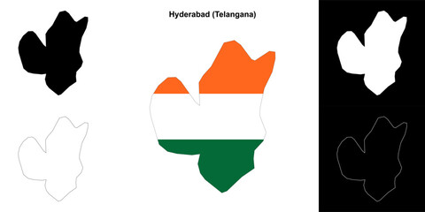 Hyderabad district (Telangana) blank outline map set