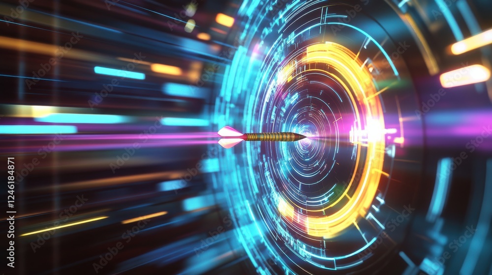 Aufkleber futuristic digital arrow in neon circular target with speed and precision concept