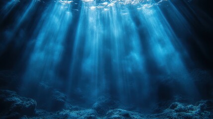 empty illuminated blue dramatic white rays of light pierce through dark background