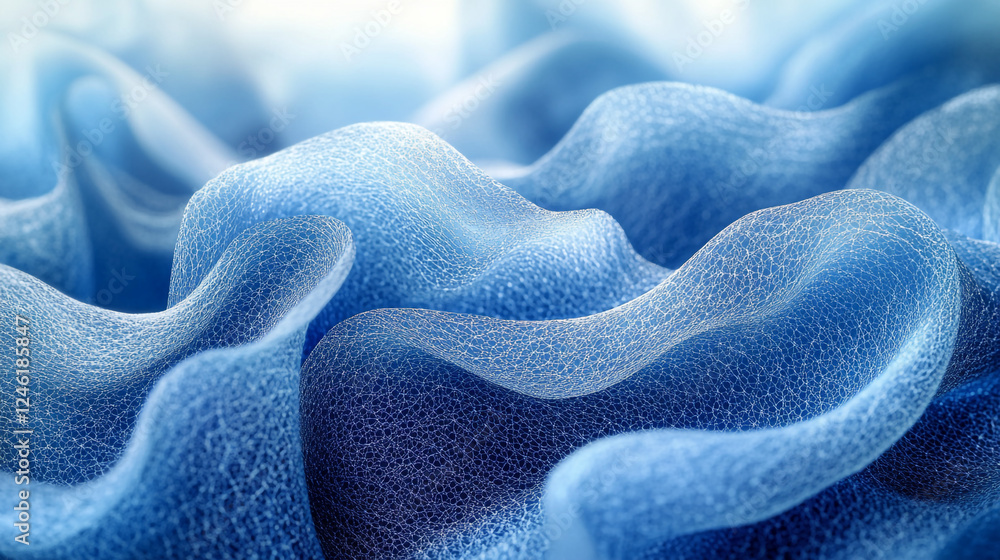 Poster abstract blue fabric texture elegant waves smooth soft design background art mesh drape light curve