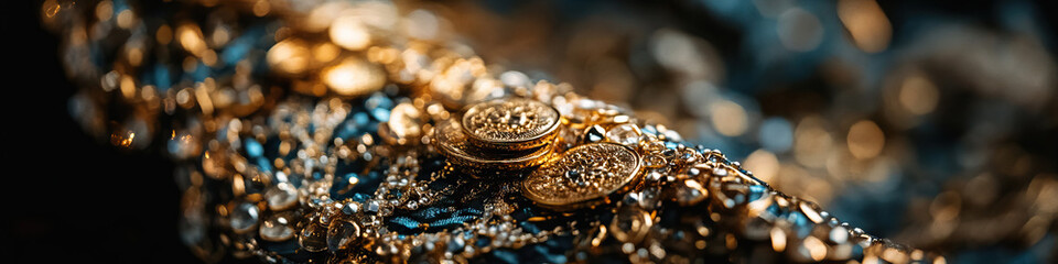 Gold Embellishments and Rhinestones on Teal Fabric