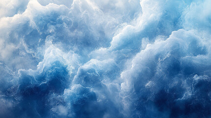 Naklejka premium Abstract Blue Swirling Clouds Digital Art Background Texture Sky Wave Soft Water Ocean Light Color 