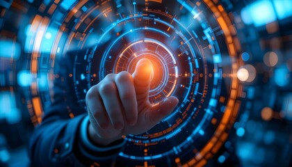 hand pushing a button on a touch screen interface