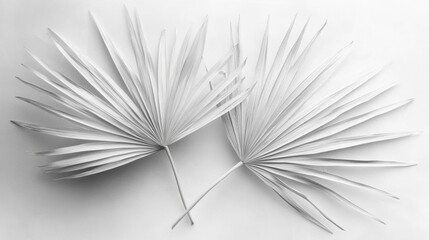 Elegant white palm leaves on a light background.