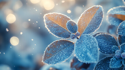 Frozen Winter Leaves Delicate Frost Nature Scene Beautiful Blue Winter Wonderland Magical Cold      