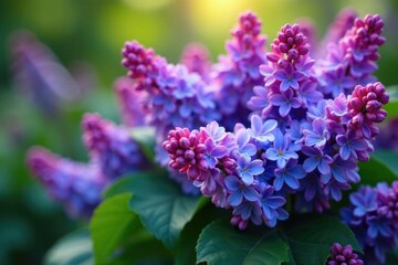 A stunning lilac bush with an abundance of purple and blue irises in full bloom, spring, bush © AiGallery