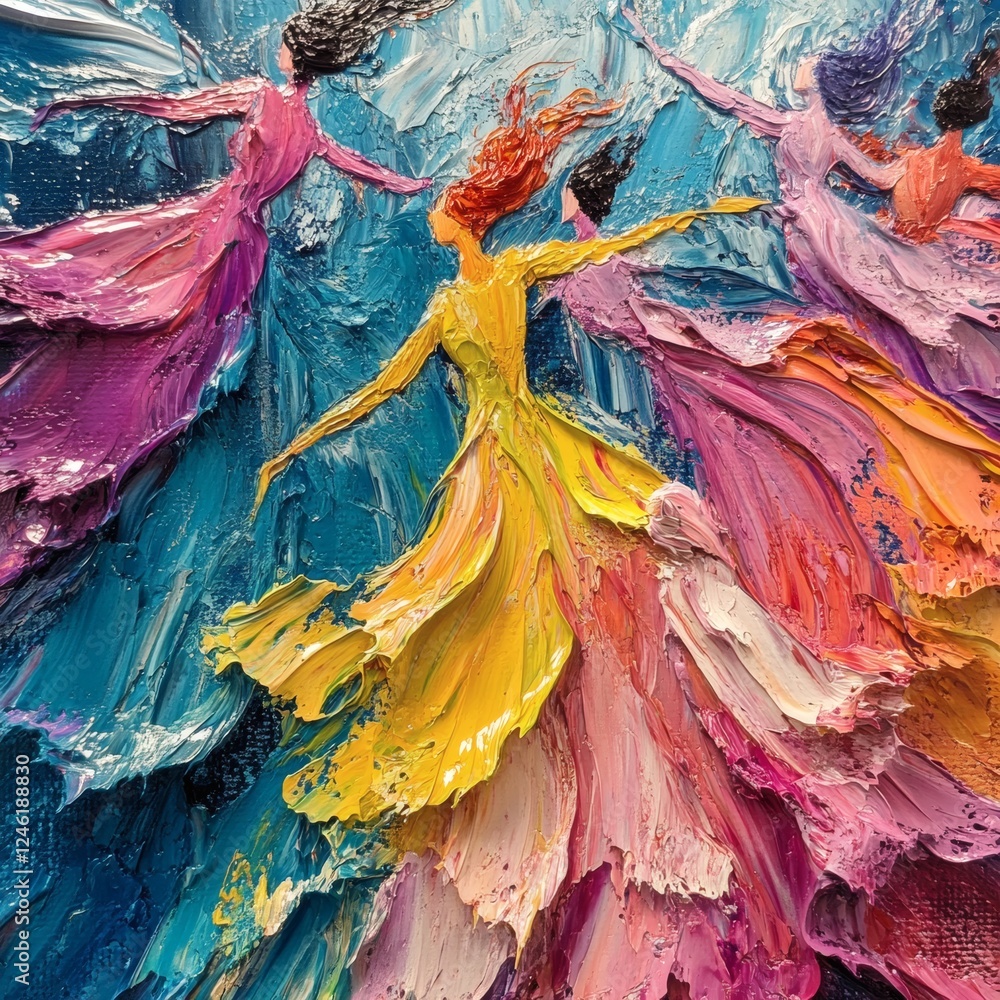 Aufkleber impasto fluid art of nutcracker ballet scene fluid paint and thick oil creating abstract 3d shapes t