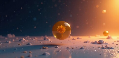 Fototapeta premium A small yellow object floats in a vast empty space, emptiness, silence