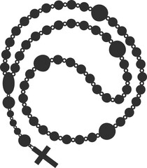Catholic rosary beads. Christian necklace with cross. Prayer chain with crucifix. Religious jewelry silhouette