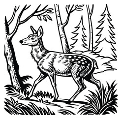 Pencil sketch of Deer line art icon sign silhouette vector illustration on white background
