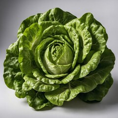 Obraz premium Fresh Butterhead lettuce, with soft green leaves, glowing under natural light, isolated on a white background.