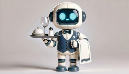 Robot waiter serving dinner in a modern restaurant digital art minimalist design