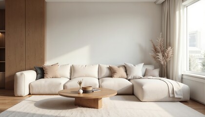 Modern Minimalist Living Room – Cozy and Elegant Interior Design, Stylish Home Aesthetic, Neutral Color Palette, Comfortable and Contemporary Space, Light and Airy Ambiance, Functional Home Decor

