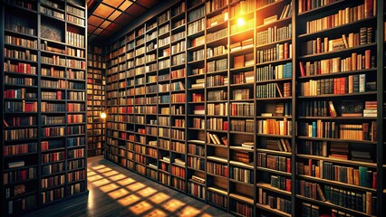 Fototapeta premium Explore a black bookshelf's literary escape. High-def.