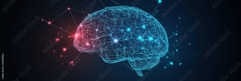 Fototapete Scientific illustration showcasing the intricate pathways of the brain and nervous system with luminous neuron connections. Generative AI