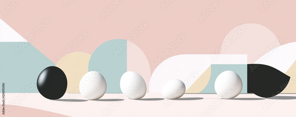 Aufkleber bold shapes and clean lines create a minimalist easter design showcasing eggs in varying colors agai
