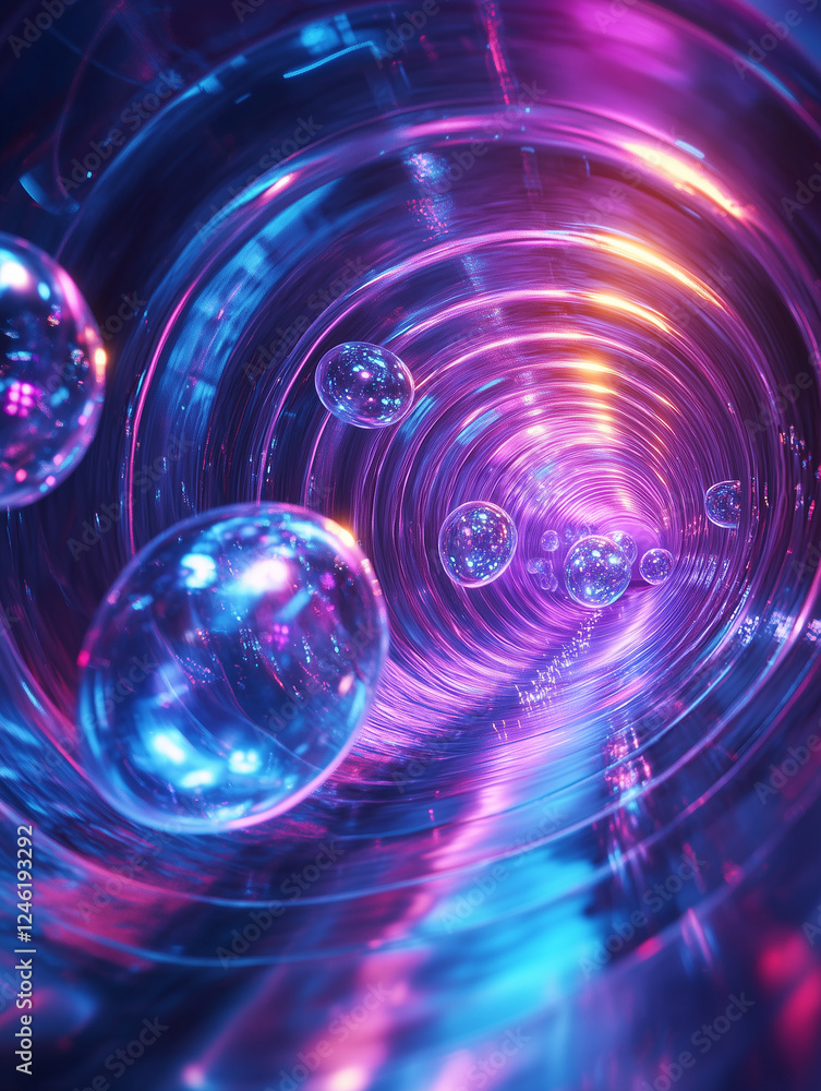 Aufkleber unique neon-lit tunnel with floating orbs creating a vibrant and surreal atmosphere at night