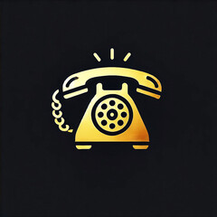 Golden luxury telephone icon minimal logo on black background
