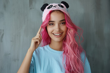 Naklejka premium young beautiful woman with pink hair