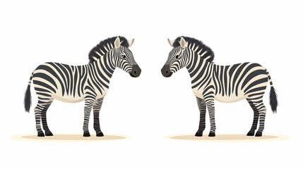 Two zebras facing each other, cartoon style,  illustration, graphic design