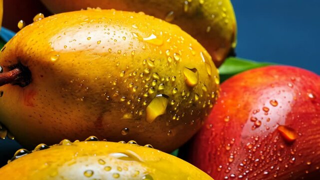Mango. Tropical Fruits. On a wooden background. Top view.
