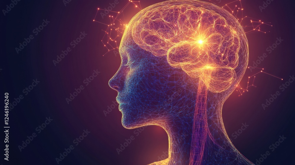 Aufkleber Exploration of neuron pathways and electrical pulses within the human brain and nervous system. Generative AI
