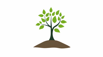 Young tree, growing, soil, white background, nature illustration, environmental concept