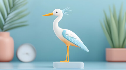 Obraz premium 3D Rendered Stork Figurine on Pastel Shelf