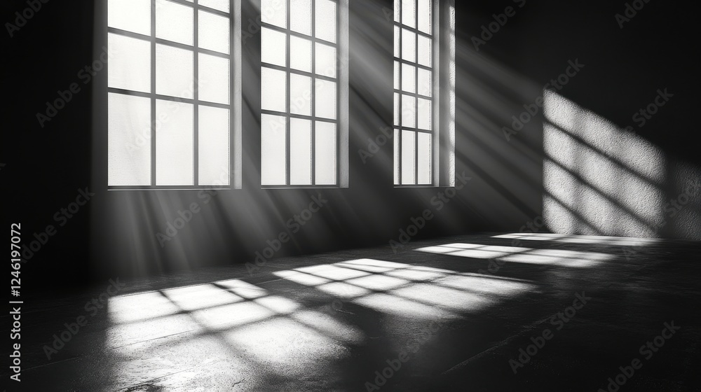 Poster gray background for product presentation with shadow and light from windows