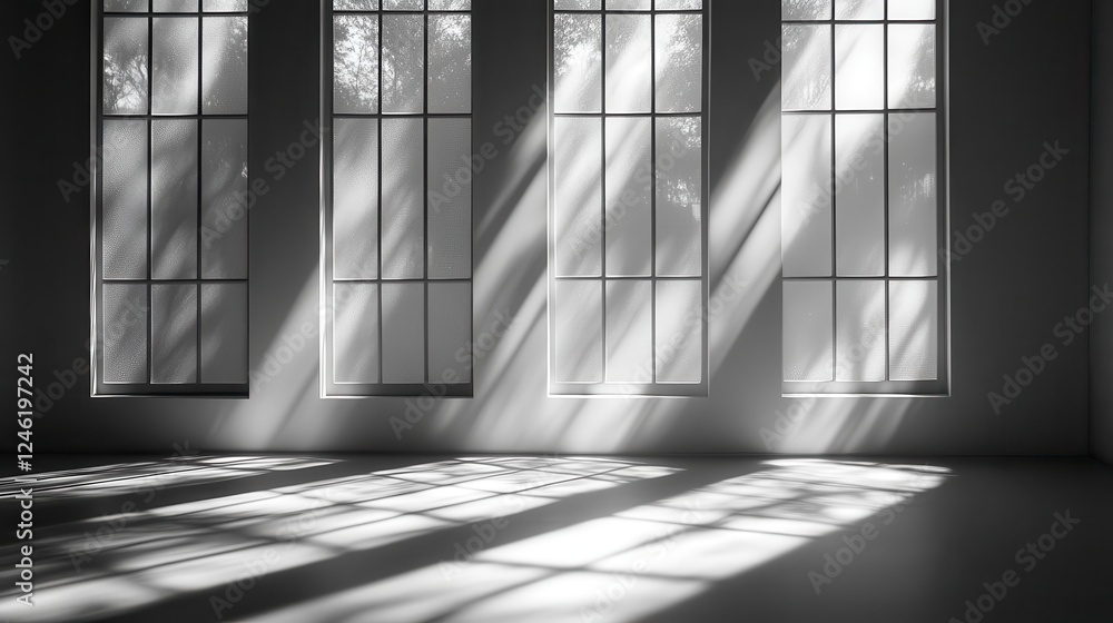 Poster gray background for product presentation with shadow and light from windows