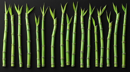 Serene Green Bamboo Forest Stalks on Dark Backdrop Artistic Floral and Botanical Presentation.