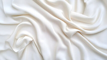Obraz premium Piece of white silk sheet textile, light drapery, top view, on a white background