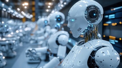 Fototapeta premium A factory floor fully automated with AI-powered robotic systems.