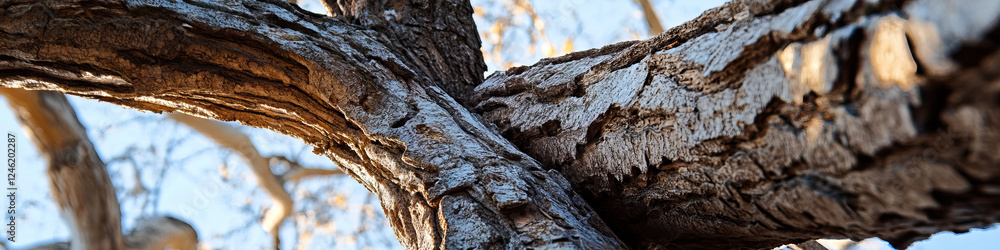 Poster close-up of intersecting tree branches with weathered bark