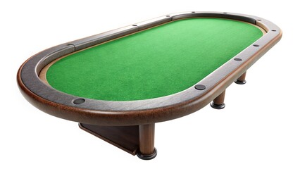 Panoramic view of a realistic green poker table, white background.