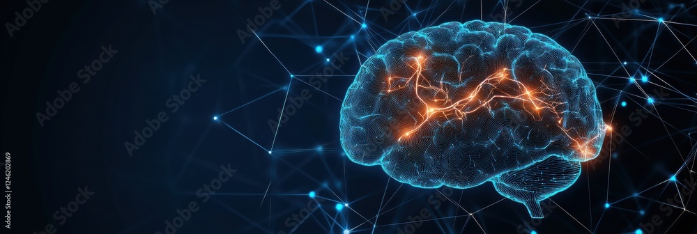Fototapete Scientific depiction of brain and nervous system with glowing neuron pathways and electric activity visualized. Generative AI