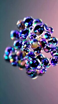 Macro lens detail, bubble particles floating in zero gravity, iridescent colors with bokeh effects.
