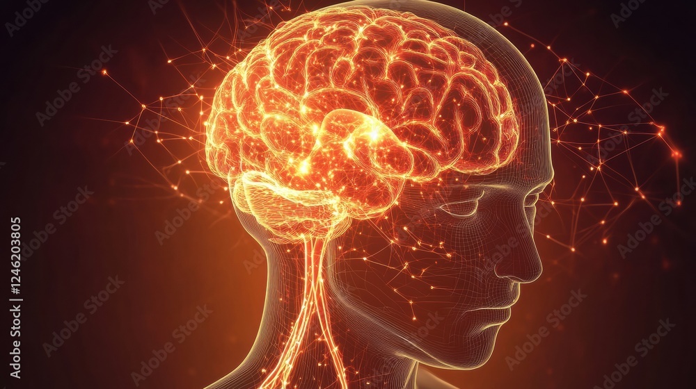 Leinwandbilder scientific exploration of the brain and nervous system with glowing neuron pathways and electrical a