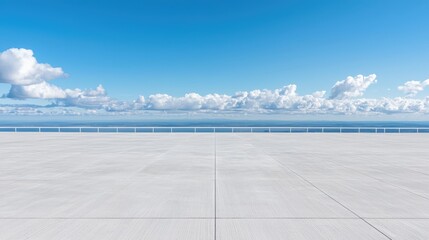 Rooftop terrace, ocean view, blue sky, clouds, calm