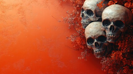 halloween concept with skull and orange background 3d illustration