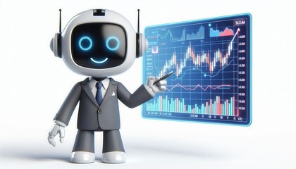 Ai financial advisor demonstrates stock market trends in digital workspace futuristic view