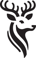 Majestic Deer with Intricate Antlers &ndash; Bold Black and White Tribal-Style Vector

