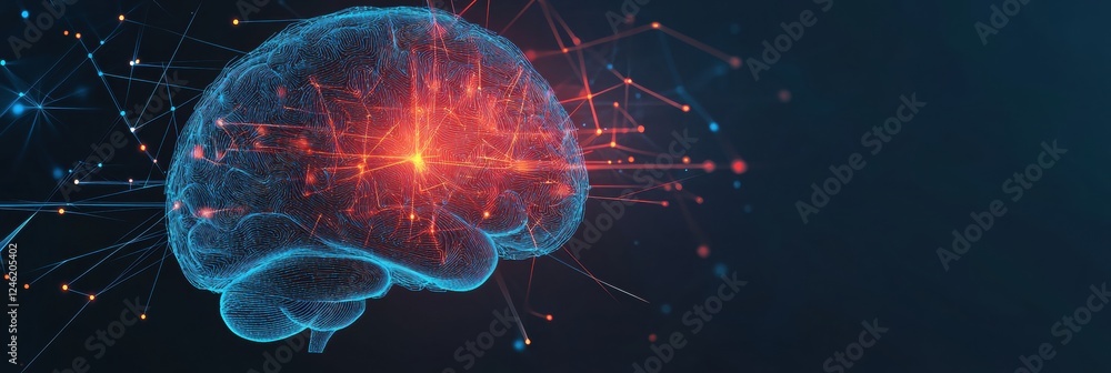 Poster Exploring the complexity of the brain and nervous system with glowing neuron pathways and electrical activity at night. Generative AI