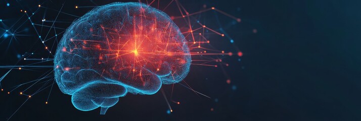 Obraz premium Exploring the complexity of the brain and nervous system with glowing neuron pathways and electrical activity at night. Generative AI