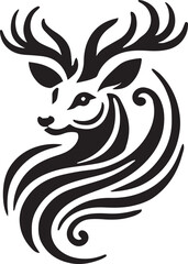Majestic Deer with Intricate Antlers – Bold Black and White Tribal-Style Vector

